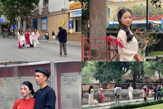 Giới trẻ Thủ đô xúng xính áo dài chụp ảnh đón Tết sớm