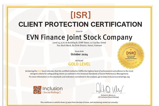 EVNFinance đạt chứng nhận hạng vàng về Bảo vệ Khách hàng