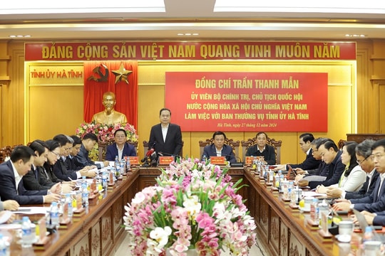 Chủ tịch Quốc hội Trần Thanh Mẫn: Hà Tĩnh cần khẩn trương thực hiện cuộc cách mạng về sắp xếp, tinh gọn bộ máy