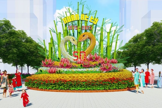 Lộ diện linh vật rắn 'khổng lồ' ở đường hoa Nguyễn Huệ dịp Tết Ất Tỵ