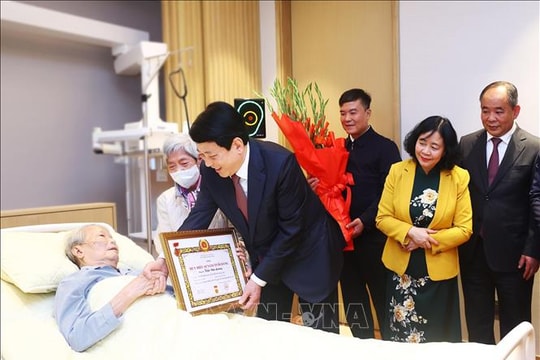 Nguyên Chủ tịch nước Trần Đức Lương nhận Huy hiệu 65 năm tuổi Đảng