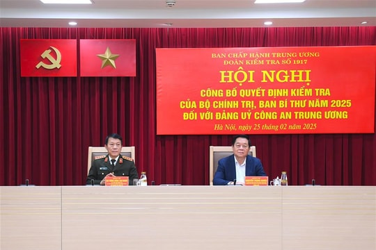 Công bố Quyết định kiểm tra năm 2025 của Bộ Chính trị, Ban Bí thư đối với Đảng ủy Công an Trung ương