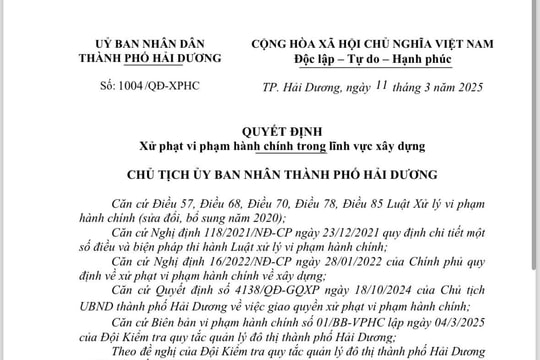Hải Dương: Công ty TNHH Quốc tế Ngân Tường bị phạt 170 triệu đồng vì vi phạm trật tự xây dựng