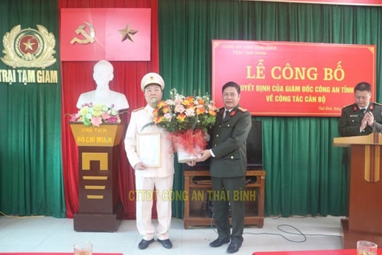 Cán bộ Cục Cảnh sát hình sự được điều động làm Phó Giám thị Trại tạm giam Công an Thái Bình