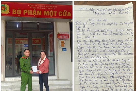 Nghệ An: Công an xã giúp người dân nhận lại 100 triệu đồng