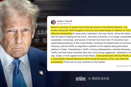 Mỹ dừng áp thuế đối ứng trong 90 ngày, nhưng tăng thuế với Trung Quốc lên 125%