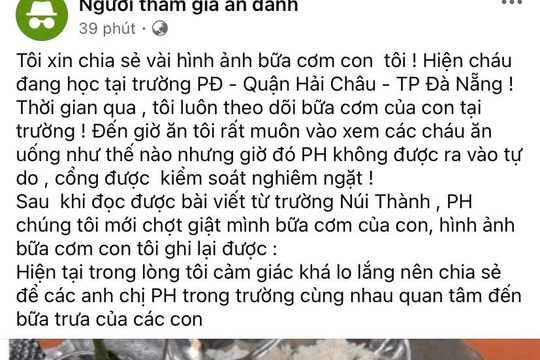 Đà Nẵng: Phụ huynh bức xúc vì suất ăn bán trú 'lèo tèo', lãnh đạo quận kiểm tra đột xuất