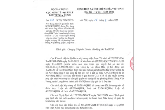Dự án nhà ở cao tầng của Taseco Land tại Long Biên: Đã hoàn tất thẩm định Báo cáo nghiên cứu khả thi