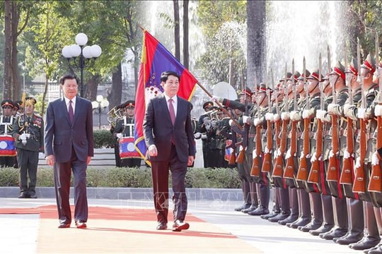 Lễ đón chính thức Chủ tịch nước Lương Cường thăm cấp Nhà nước đến Lào
