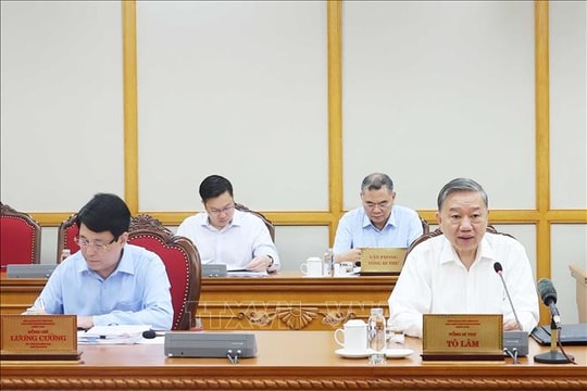 Tổng Bí thư Tô Lâm chủ trì cuộc họp cho ý kiến về tiến độ sắp xếp tổ chức bộ máy và đơn vị hành chính các cấp