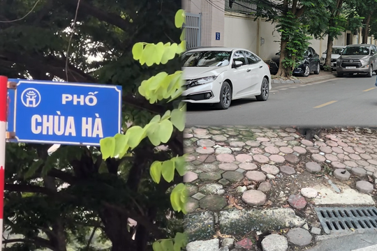 Vỉa hè phố Chùa Hà bị lấn chiếm, xuống cấp nghiêm trọng