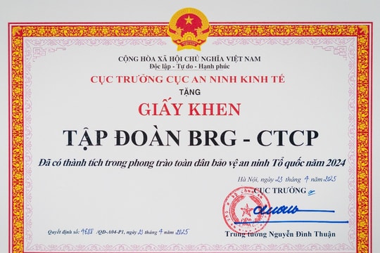Tập đoàn BRG nhận giấy khen trong phong trào “Toàn dân Bảo vệ An ninh Tổ quốc năm 2024”