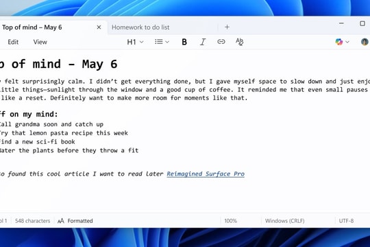Microsoft nâng cấp Notepad, hướng tới trình soạn thảo đa năng