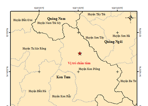 Kon Tum và Quảng Nam ghi nhận 3 trận động đất trong ngày