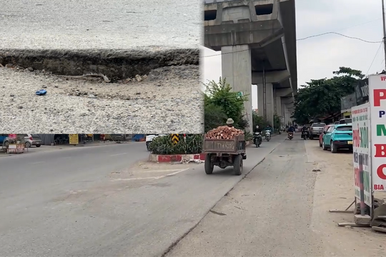 Mặt đường trước bến xe Yên Nghĩa sụt lún, nguy cơ tai nạn rất cao