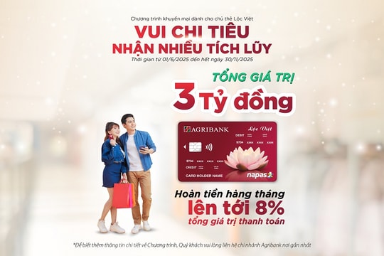Tận hưởng ưu đãi hoàn tiền lên tới 8% khi dùng thẻ tín dụng nội địa Lộc Việt từ Agribank
