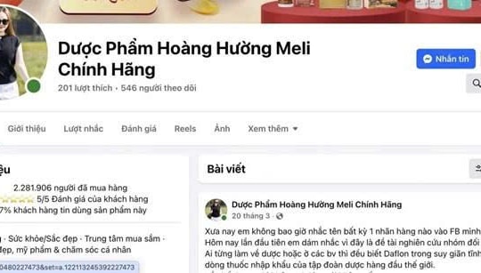 Fanpage “Dược phẩm Hoàng Hường Meli chính hãng” bị đề nghị xử lý vi phạm