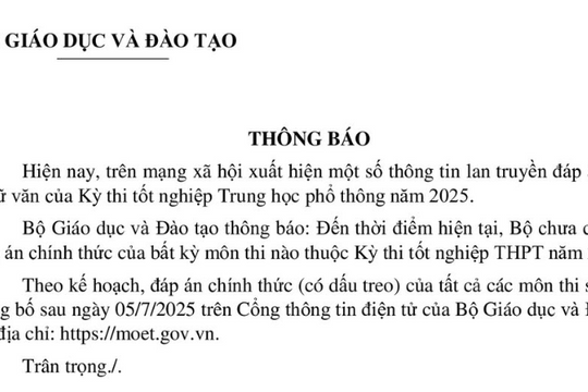 Bộ GD&ĐT cảnh báo tin giả liên quan đáp án môn Văn kỳ thi tốt nghiệp THPT 2025