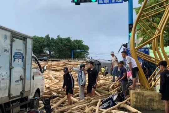 Xe chở gỗ lật trên Quốc lộ 1, đè bé thiếu niên 14 tuổi tử vong