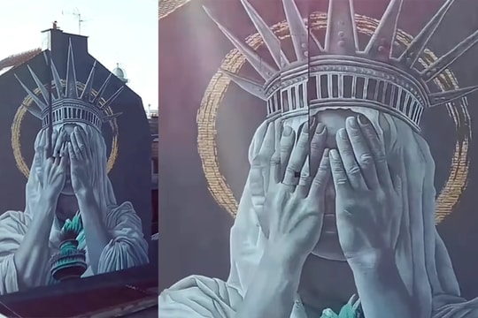 Bức tranh tường Tượng Nữ thần Tự do che mặt ở Pháp gây tranh cãi