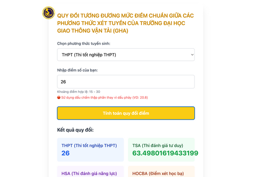 ĐH Giao thông Vận tải ra mắt công cụ quy đổi điểm xét tuyển 2025