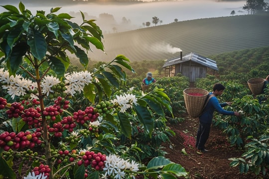 Giá cà phê Việt lập kỷ lục mới, ngập sắc xanh, chạm nóc 101.200 đồng