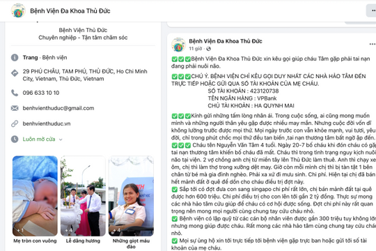 Cảnh báo fanpage giả mạo bệnh viện kêu gọi từ thiện 2 tỷ đồng