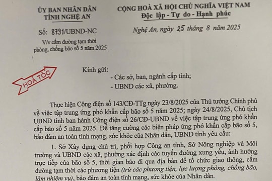Nghệ An áp dụng biện pháp khẩn cấp: Cấm đường tạm thời ứng phó bão số 5