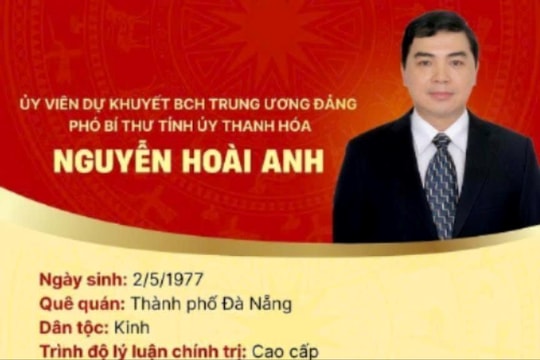 Bộ Chính trị giới thiệu ông Nguyễn Hoài Anh để bầu làm Chủ tịch tỉnh Thanh Hóa