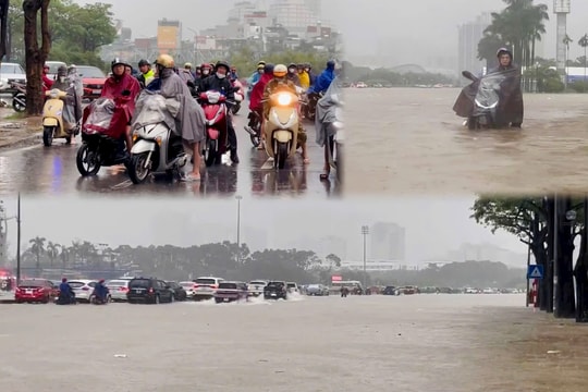 Hà Nội: Mưa lớn, đường ngập sâu, nhiều nơi người dân 'chôn chân' không dám di chuyển