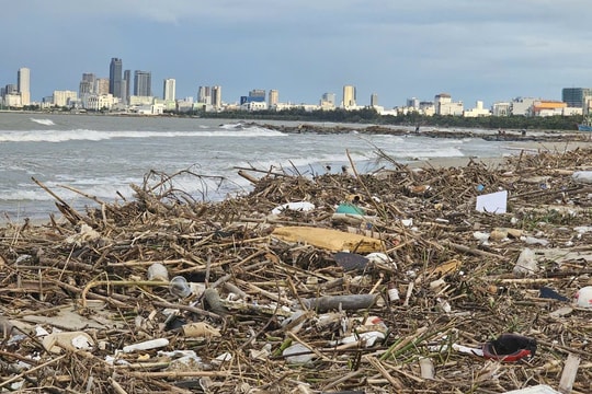 Rác thải phủ kín bãi biển Đà Nẵng sau mưa lũ