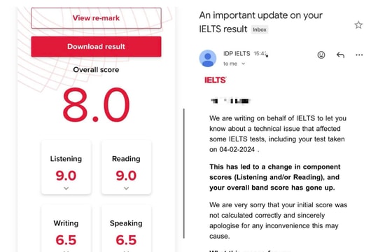 Thí sinh ngã ngửa vì bài thi IELTS bị chấm lại sau hơn 1 năm, điểm chênh lệch so với ban đầu