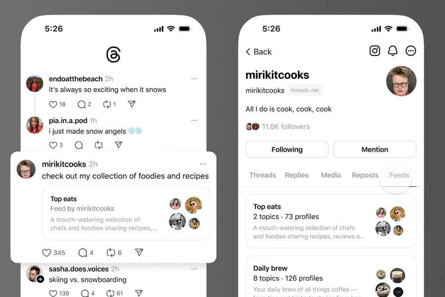 Meta ra mắt tính năng chia sẻ nguồn cấp dữ liệu tùy chỉnh trên Threads