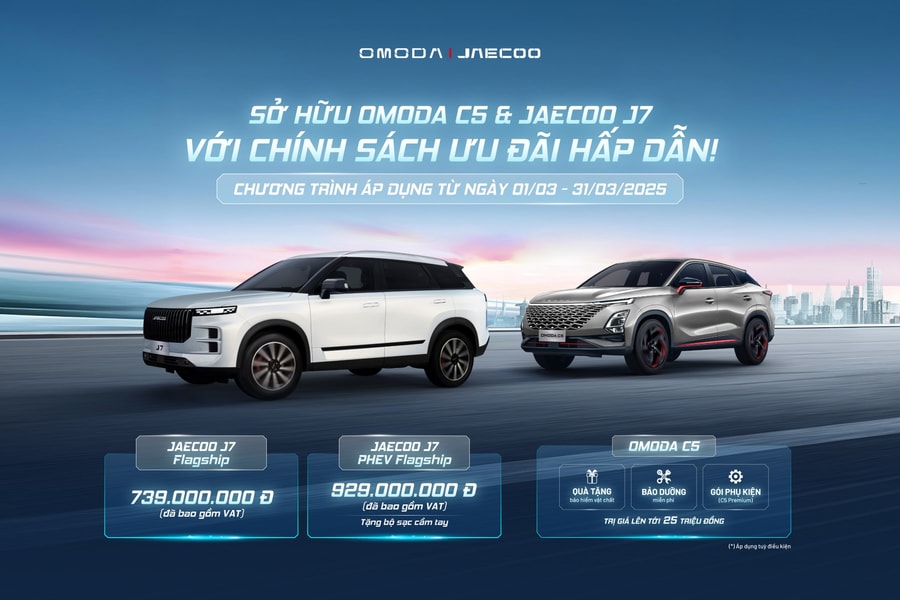 Khách mua xe Omoda C5 và Jaecoo J7 được ưu đãi cao nhất 70 triệu đồng