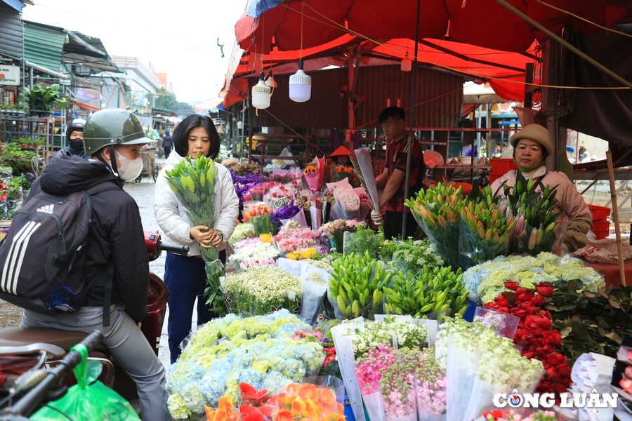 Nhộn nhịp 'người mua kẻ bán' hoa tươi tại chợ Quảng An