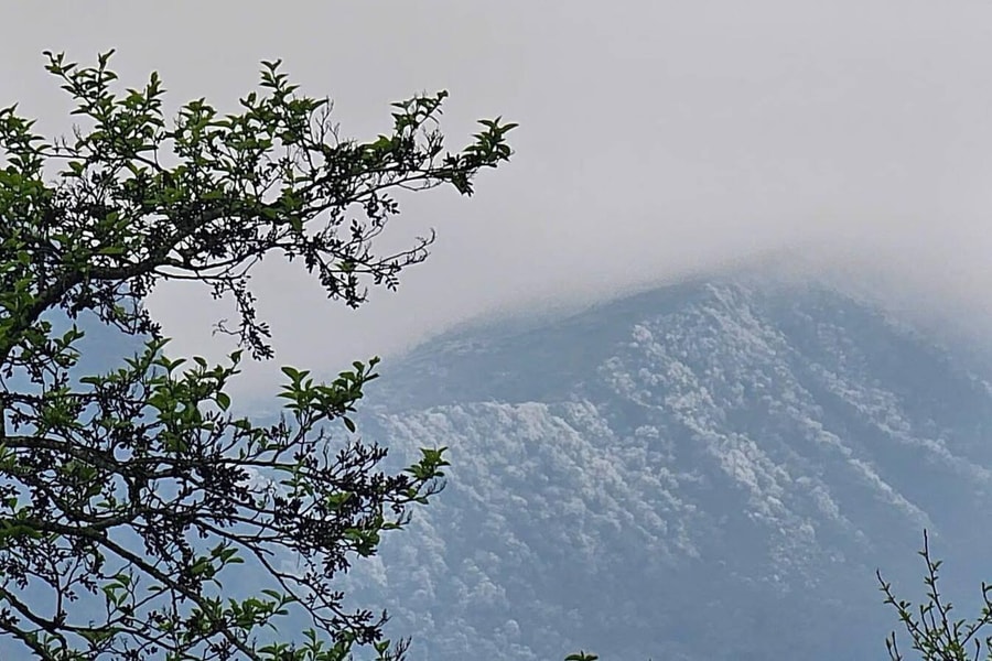 Sáng nay lạnh dưới 4 độ C. các đỉnh núi Sa Pa băng tuyết phủ trắng