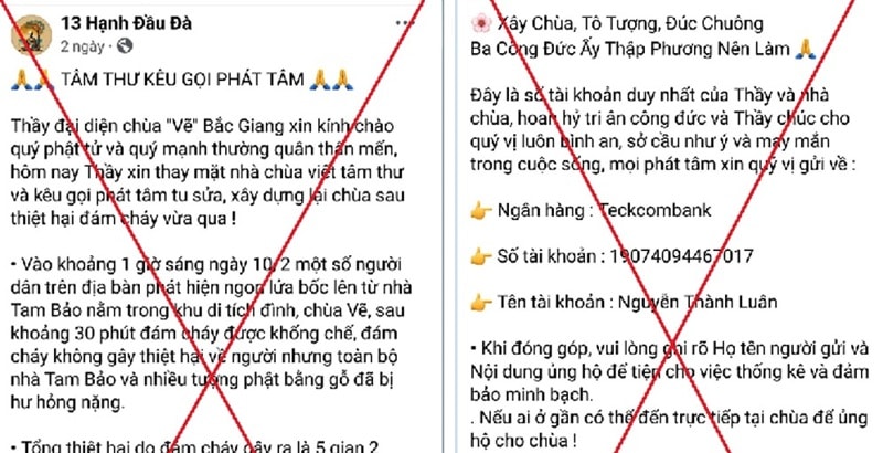 Kẻ gian lợi dụng việc chùa Vẽ bị cháy để lừa đảo