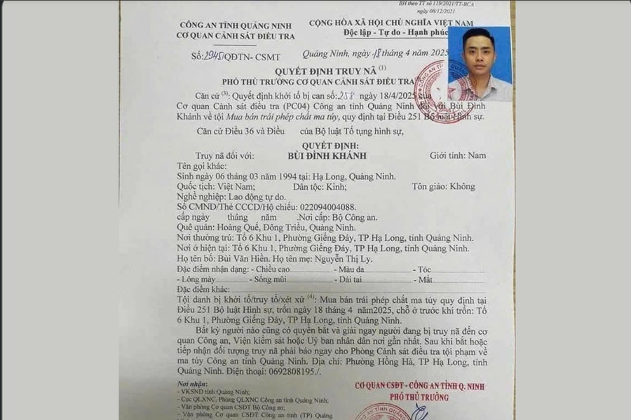 Bùi Đình Khánh - Đối tượng buôn bán ma tuý, giết người ở Quảng Ninh đang lẩn trốn tại Phú Thọ?