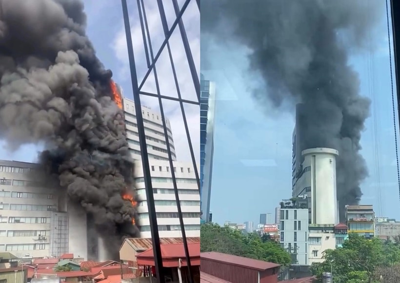 Hà Nội: Tòa nhà 18 tầng ở đường Thái Hà xảy ra cháy lớn