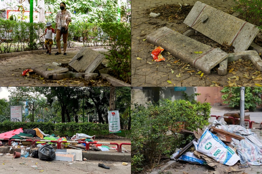 Rác thải bủa vây vườn hoa Trần Quang Diệu