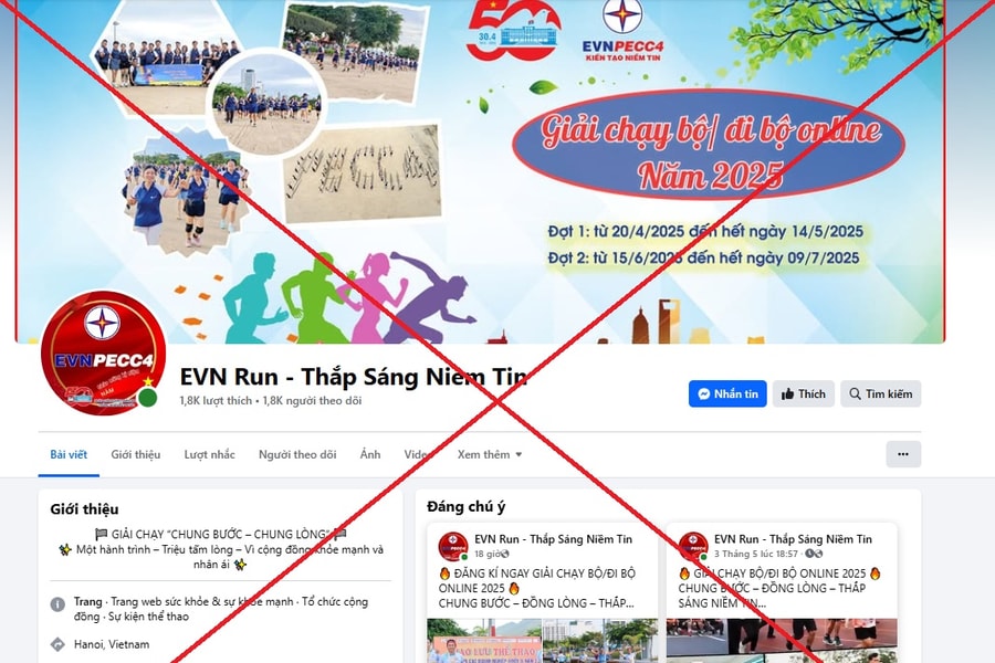 Cảnh báo Fanpage "EVN Run - Thắp Sáng Niềm Tin" giả mạo thương hiệu, logo EVN và EVNPECC4