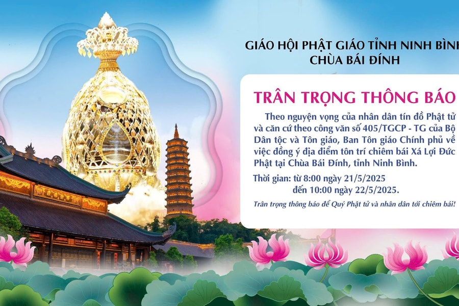 Chùa Bái Đính đón xá lợi Đức Phật vào sáng ngày 21/5/2025