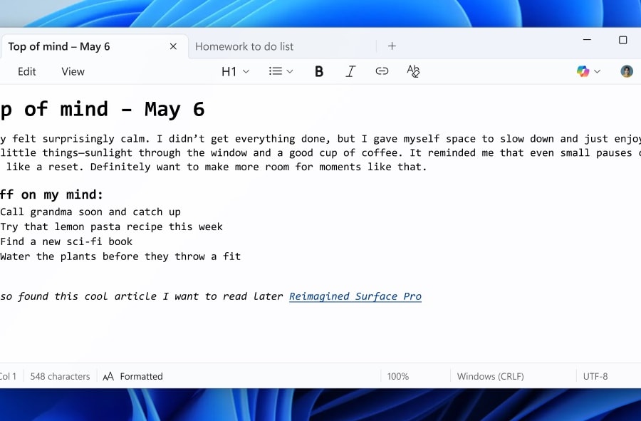 Microsoft nâng cấp Notepad, hướng tới trình soạn thảo đa năng