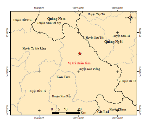 Kon Tum và Quảng Nam ghi nhận 3 trận động đất trong ngày
