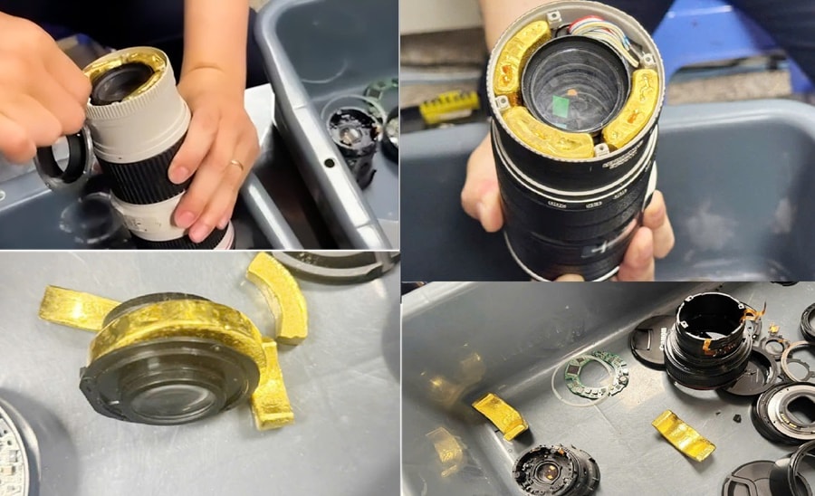 Hải quan Nội Bài phát hiện gần 2kg kim loại nghi là vàng, giấu trong ống kính máy ảnh