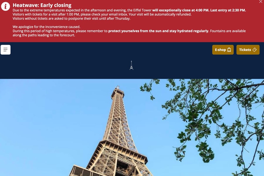 Châu Âu chìm trong đợt nắng nóng dữ dội, tháp Eiffel tạm đóng cửa