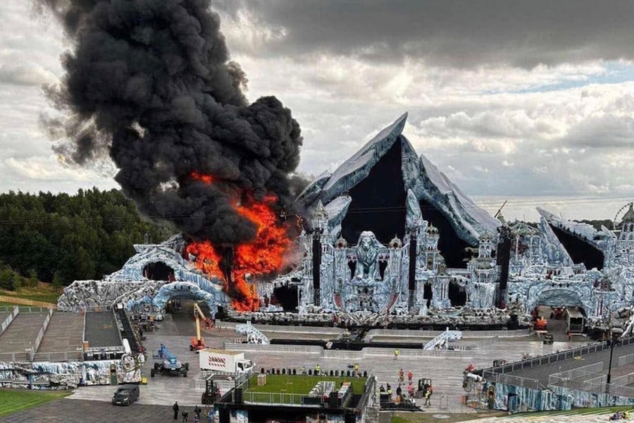 Video đám cháy khổng lồ thiêu rụi sân khấu siêu sự kiện âm nhạc tại Bỉ