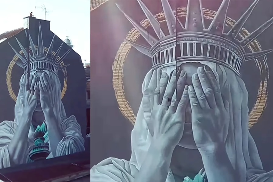 Bức tranh tường Tượng Nữ thần Tự do che mặt ở Pháp gây tranh cãi