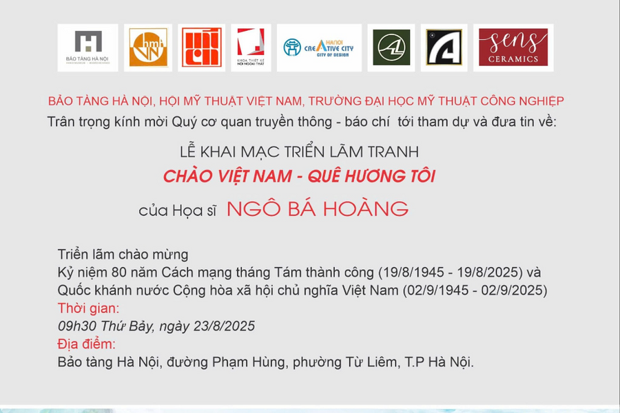 Triển lãm tranh 'Chào Việt Nam - Quê hương tôi' sẽ diễn ra tại Bảo tàng Hà Nội vào ngày 23/8