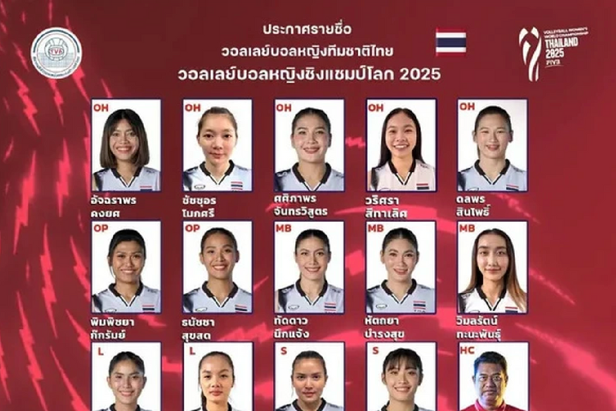 Bóng chuyền nữ Thái Lan chốt 14 VĐV dự Giải vô địch bóng chuyền thế giới 2025